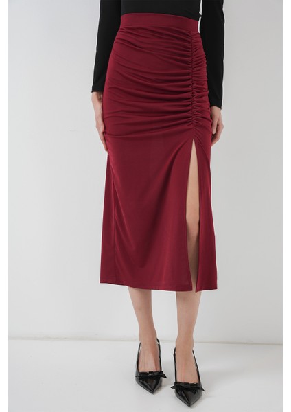 8033 Sandy Yırtmaçlı Etek - Bordo