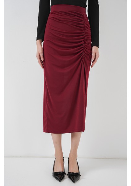 8033 Sandy Yırtmaçlı Etek - Bordo
