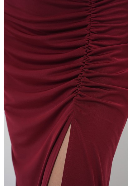 8033 Sandy Yırtmaçlı Etek - Bordo