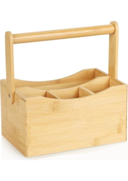 Taşınabilir 3+1 Bölmeli Bambu Ahşap Kaşıklık – Tezgah Üstü Düzenleyici