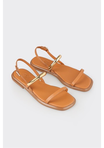 Taba Deri Kadın Düz Sandalet fiyatları