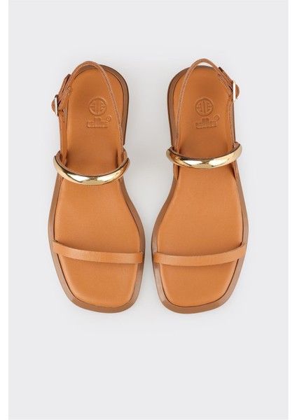 Taba Deri Kadın Düz Sandalet fırsatları