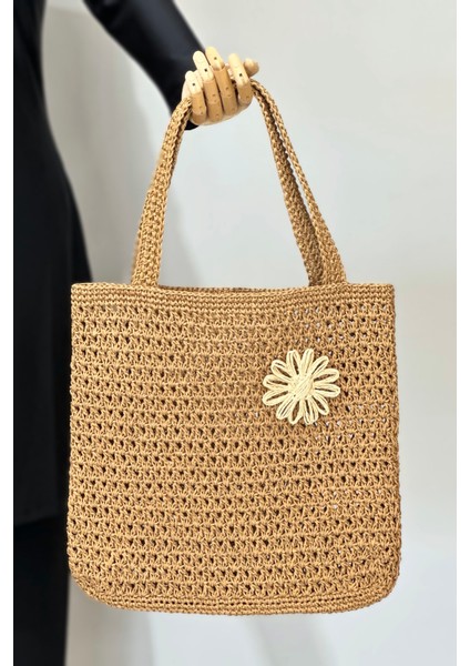 El Örgüsü Hasır Çanta Plaj Çantası 026 CAMEL05 fırsatları