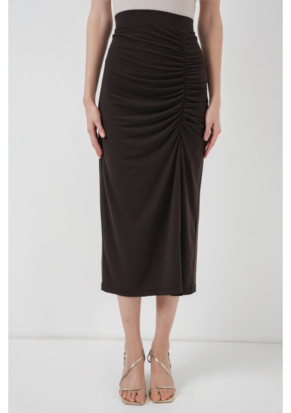 8033 Sandy Yırtmaçlı Etek - Kahverengi modelleri