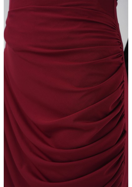 8035 Büzgülü Midi Etek - Bordo indirimleri