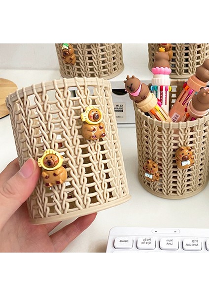 Sevimli Öğrenci Kırtasiye Ofis Masaüstü Kapbara Taklit Rattan Kalem Tutucu (Yurt Dışından)
