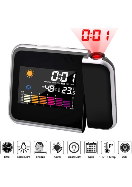 LED Renkli Ekran Dijital Yaratıcı Perden Takvim Hava Projeksiyon Saati (Yurt Dışından) fırsatları