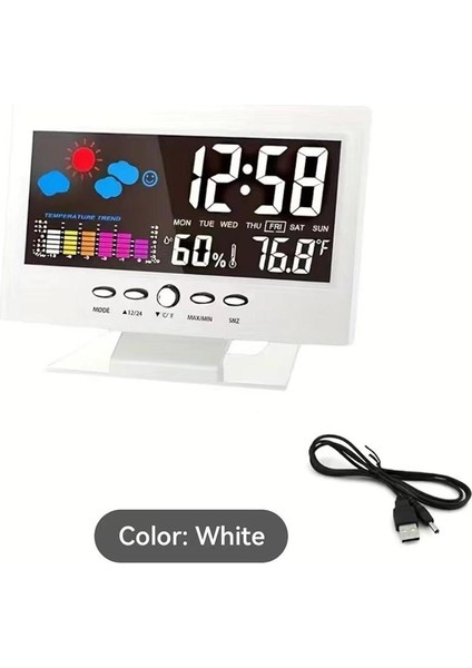 Hava Saati Renkli Ekran Sıcaklık ve Nem Ev Ses Kontrollü Çalar Saat Gösterir (Yurt Dışından)