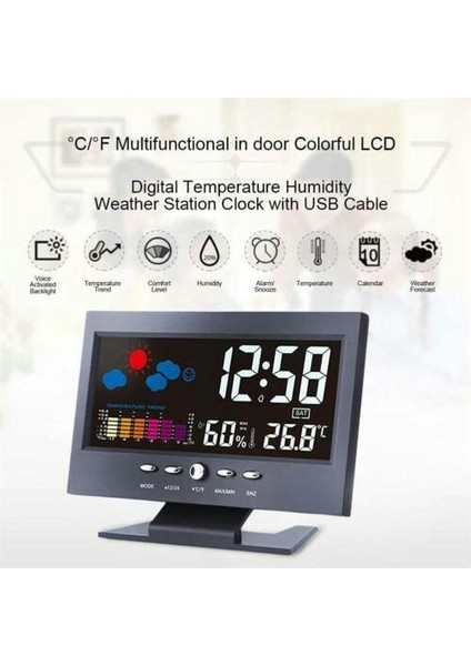 Hava Saati Renkli Ekran Sıcaklık ve Nem Ev Ses Kontrollü Çalar Saat Gösterir (Yurt Dışından) fiyatları