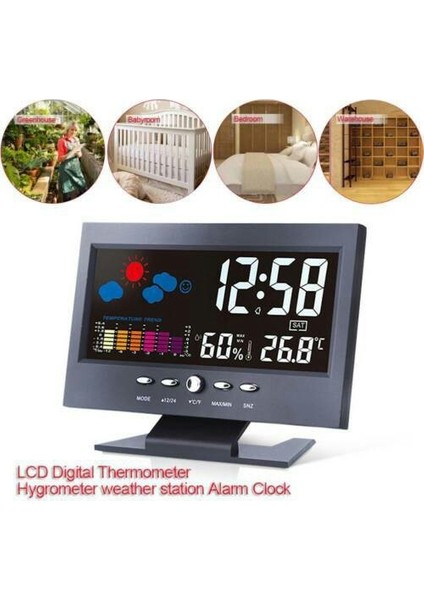 Hava Saati Renkli Ekran Sıcaklık ve Nem Ev Ses Kontrollü Çalar Saat Gösterir (Yurt Dışından) modelleri
