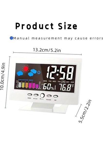 Hava Saati Renkli Ekran Sıcaklık ve Nem Ev Ses Kontrollü Çalar Saat Gösterir (Yurt Dışından) fırsatları
