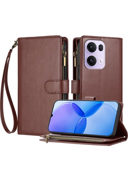Oppo Reno 13 Pro 5g ile Uyumlu Rfıd Engelleme Kredi Kartı Tutucu Deri Fermuarlı Kapaklı Cüzdan Bilek Kayışı Destekli Koruyucu Kılıf (Yurt Dışından)
