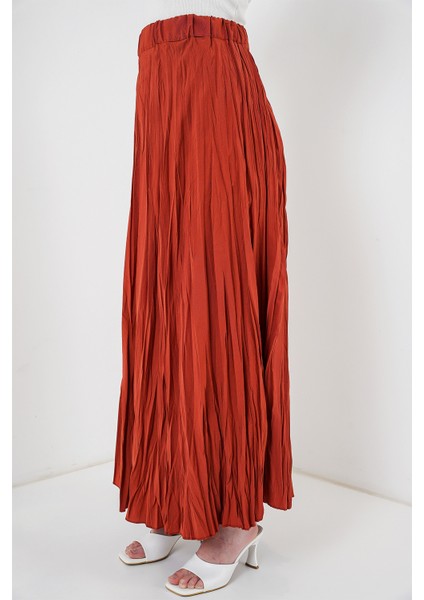 Kadın Uzun Kırışık Etek 8042 - Kiremit fiyatları