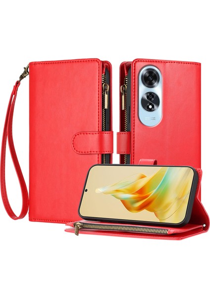 Oppo A60 4g ile Uyumlu Rfıd Engelleme Kredi Kartı Tutucu Deri Fermuarlı Kapaklı Cüzdan Bilek Kayışı Destekli Koruyucu Kılıf (Yurt Dışından)