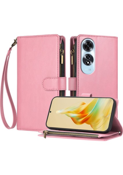 Oppo A60 4g ile Uyumlu Rfıd Engelleme Kredi Kartı Tutucu Deri Fermuarlı Kapaklı Cüzdan Bilek Kayışı Destekli Koruyucu Kılıf (Yurt Dışından)