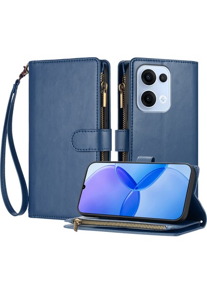 Oppo Reno 13 5g ile Uyumlu Rfıd Engelleme Kredi Kartı Tutucu Deri Fermuarlı Kapaklı Cüzdan Bilek Kayışı Destekli Koruyucu Kılıf (Yurt Dışından)