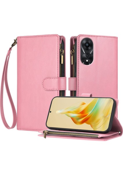 Oppo A78 4g ile Uyumlu Rfıd Engelleme Kredi Kartı Tutucu Deri Fermuarlı Kapaklı Cüzdan Bilek Kayışı Destekli Koruyucu Kılıf (Yurt Dışından)