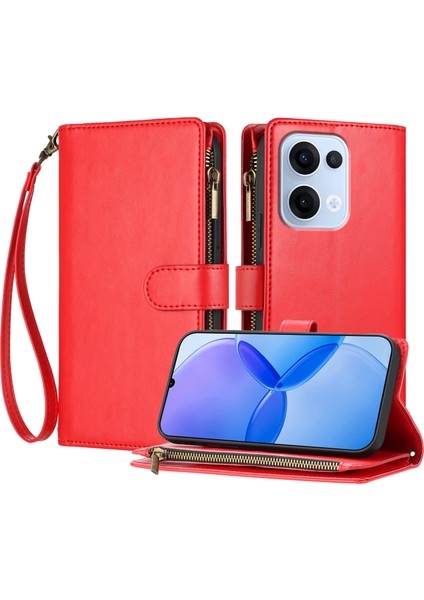 Oppo Reno 13 5g ile Uyumlu Rfıd Engelleme Kredi Kartı Tutucu Deri Fermuarlı Kapaklı Cüzdan Bilek Kayışı Destekli Koruyucu Kılıf (Yurt Dışından)