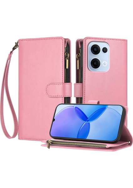 Oppo Reno 13 5g ile Uyumlu Rfıd Engelleme Kredi Kartı Tutucu Deri Fermuarlı Kapaklı Cüzdan Bilek Kayışı Destekli Koruyucu Kılıf (Yurt Dışından)