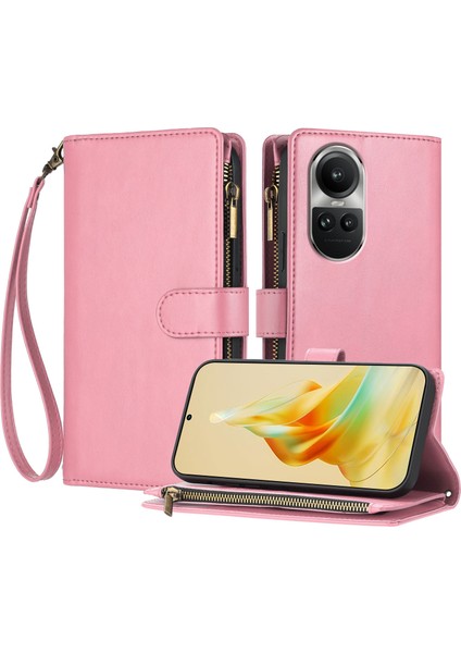 Oppo Reno 10 5g/reno 10 Pro 5g ile Uyumlu Rfıd Engelleme Kredi Kartı Tutucu Deri Fermuarlı Kapaklı Cüzdan Bilek Kayışı Destekli Koruyucu Kılıf (Yurt Dışından)