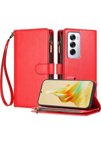 Oppo Reno 12 5g ile Uyumlu Rfıd Engelleme Kredi Kartı Tutucu Deri Fermuarlı Kapaklı Cüzdan Bilek Kayışı Destekli Koruyucu Kılıf (Yurt Dışından)
