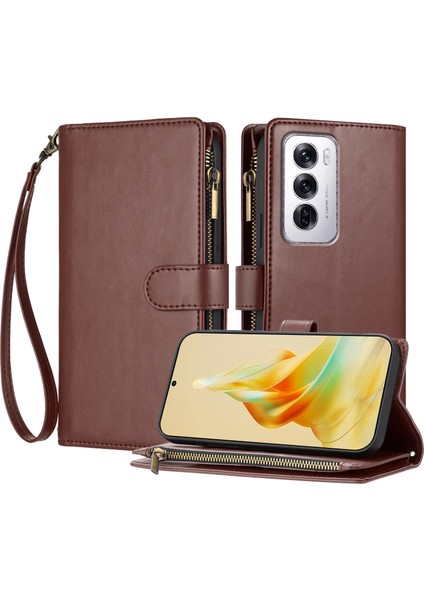 Oppo Reno 12 5g ile Uyumlu Rfıd Engelleme Kredi Kartı Tutucu Deri Fermuarlı Kapaklı Cüzdan Bilek Kayışı Destekli Koruyucu Kılıf (Yurt Dışından)