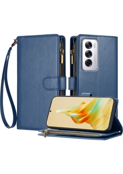 Oppo Reno 12 5g ile Uyumlu Rfıd Engelleme Kredi Kartı Tutucu Deri Fermuarlı Kapaklı Cüzdan Bilek Kayışı Destekli Koruyucu Kılıf (Yurt Dışından)