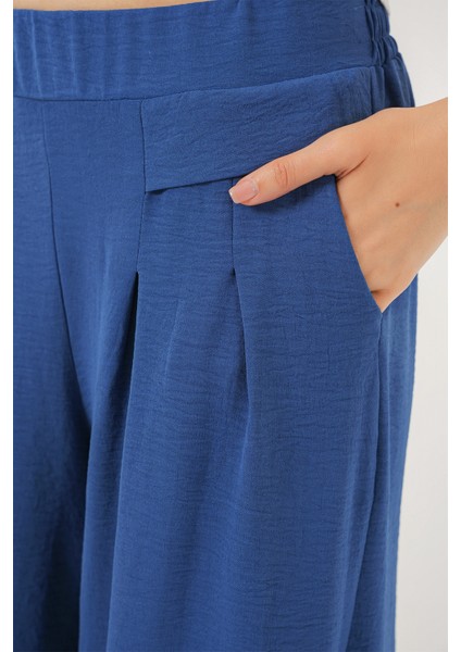 Kadın Geniş Paça Pileli Pantolon 6718 - Indigo