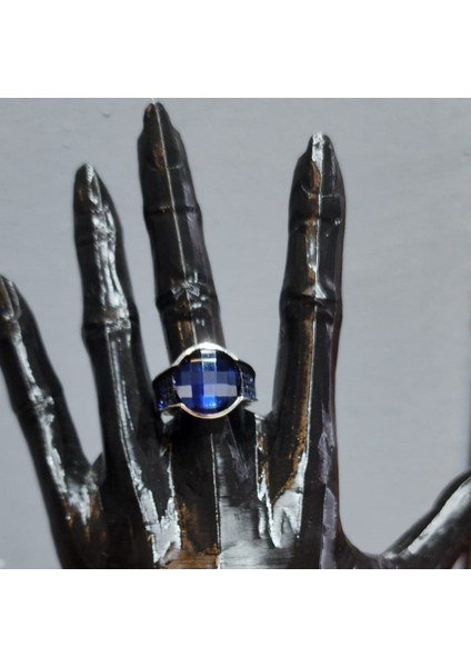 925 Ayar Gümüş Mavi Zirkon Taşlı Erkek Yüzük