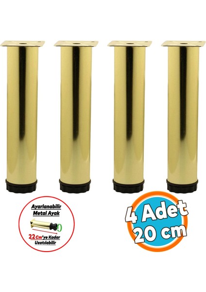 Mobilya Kanepe Sehpa Tv Ünitesi Koltuk Ayağı Ayarlanabilir 20 cm Gold Altın Metal Baza Ayak 4 Adet