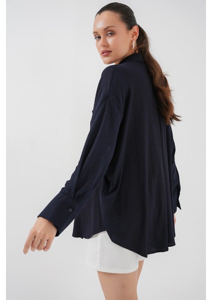 Kadın Örme Oversize Gömlek 20264 - Lacivert