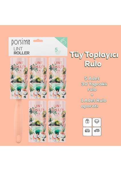 3106 Kedi Köpek Tüy Toplayıcı Rulo + 4 Adet Yedek Rulo Somon