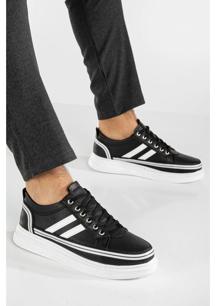 Matias Erkek Siyah Cilt Günlük Rahat Dikişli Hafif Poli Taban Yürüyüş Garantili Spor Ayakkabı MATIAS-7108