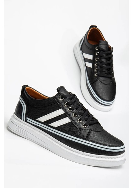 Matias Erkek Siyah Cilt Günlük Rahat Dikişli Hafif Poli Taban Yürüyüş Garantili Spor Ayakkabı MATIAS-7108 fırsatları