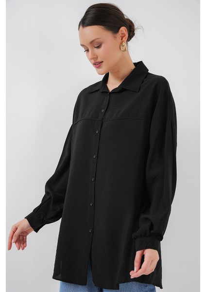 Kadın Uzun Oversize Gömlek 5965 - Siyah fırsatları