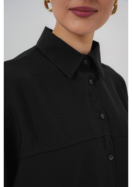 Kadın Uzun Oversize Gömlek 5965 - Siyah indirimleri