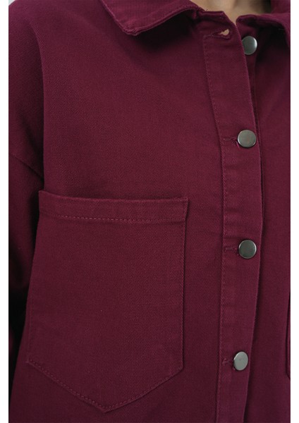20192 Oversize Gabardin Gömlek Ceket - Bordo