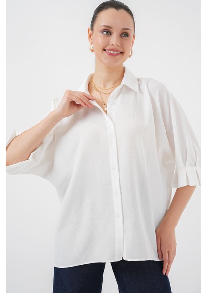 Kadın Bağlama Detaylı Ayrobin Gömlek 20290 - Beyaz