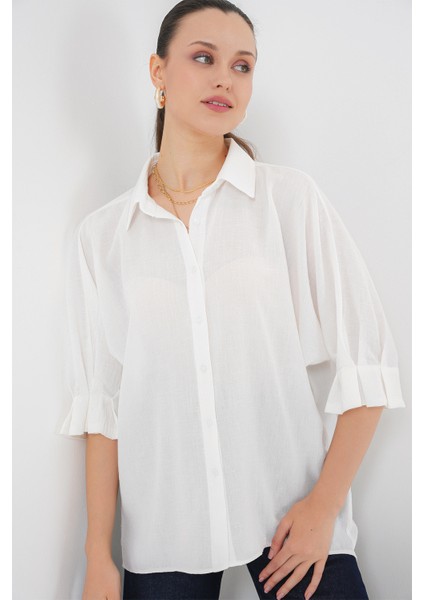 Kadın Bağlama Detaylı Ayrobin Gömlek 20290 - Beyaz indirimleri