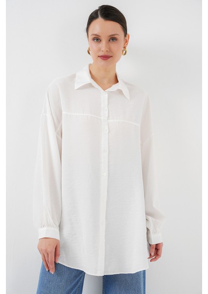 Kadın Uzun Oversize Gömlek 5965 - Beyaz