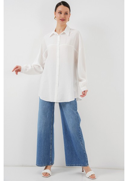 Kadın Uzun Oversize Gömlek 5965 - Beyaz fiyatları