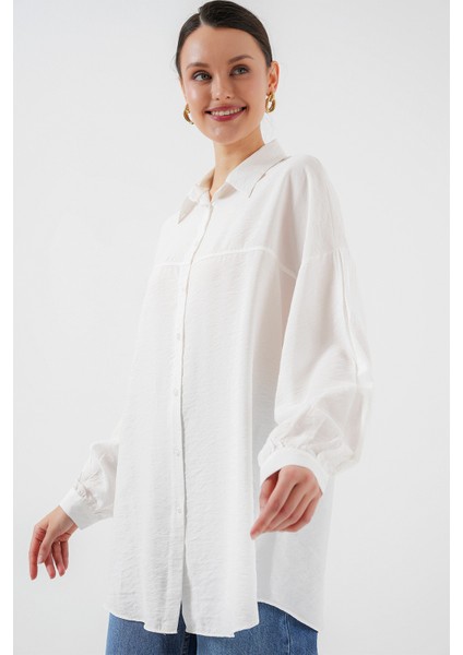 Kadın Uzun Oversize Gömlek 5965 - Beyaz modelleri