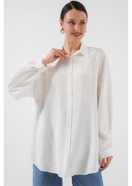 Kadın Uzun Oversize Gömlek 5965 - Beyaz fırsatları