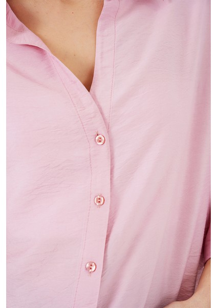 Kadın Oversize Kısa Kol Gömlek 20315 - Pembe indirimleri