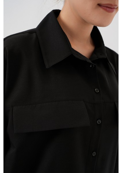 Kadın Cep Detaylı Oversize Gömlek 20313 - Siyah indirimleri