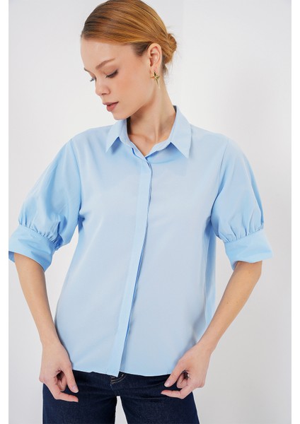 Kadın Kısa Kol Gömlek 20312 - Mavi modelleri