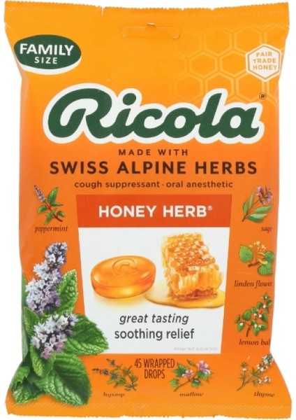 Family Size Made Swıss Alpıne Herbs Honey Herb Great Tasting Soothing Relief 45 Wrapped Drops