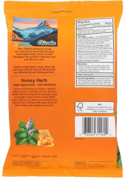 Family Size Made Swıss Alpıne Herbs Honey Herb Great Tasting Soothing Relief 45 Wrapped Drops fiyatları