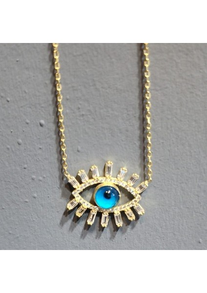 925 Ayar Gümüş Göz Kolye - Gold