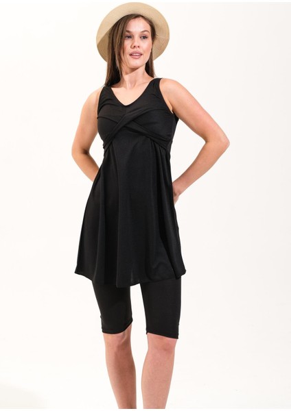 2257_KADIN 2'li Takım Taytlı Çapraz Bantlı Askılı Elbise Deniz/havuz Mayosu fiyatları